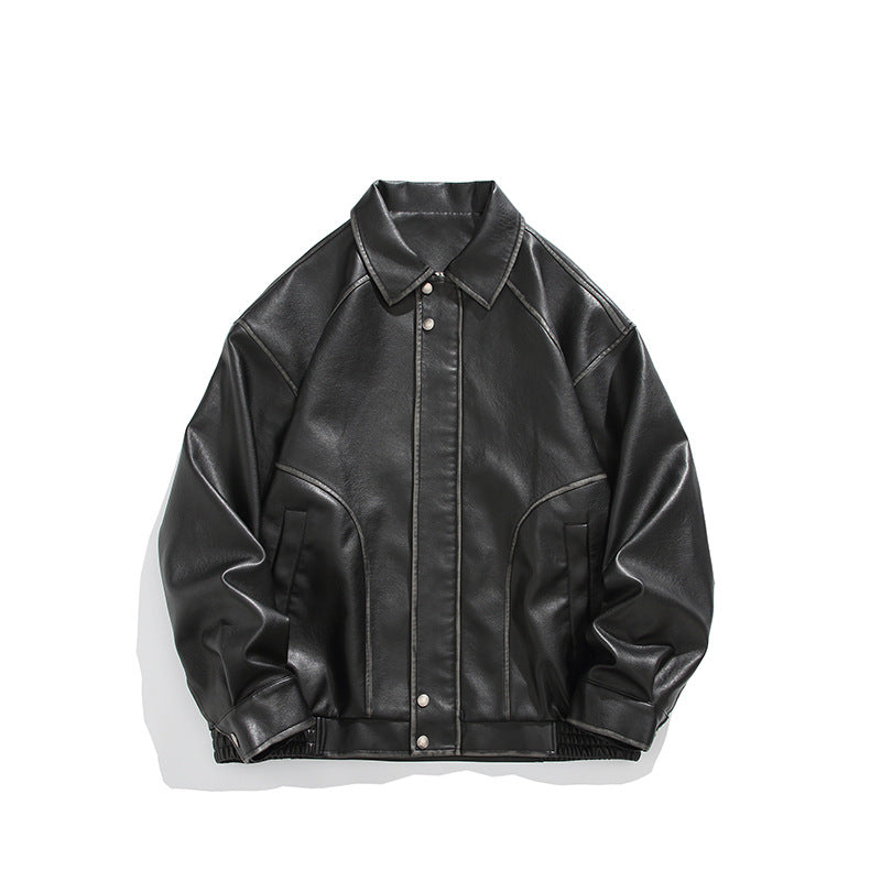 Autumn New American Retro Fashion PU Leather Coat for Boys Washed Old Motorcycle Leather Jacket