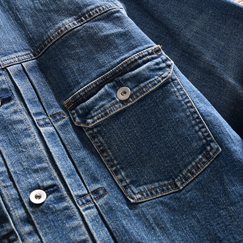HEARUJOY  -  Amekaji High Quality Autumn and Winter Style Men's Denim Jacket Couple's Lapel Retro Washed Workwear Coat Trendy
