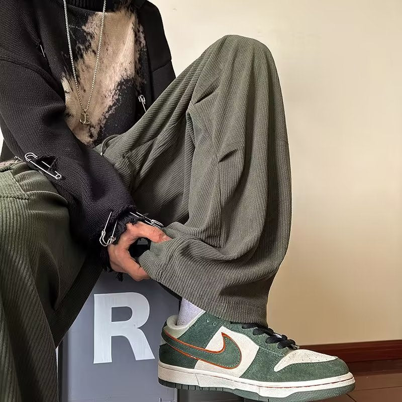 90s fashion men Autumn and Winter Pants Men's High Street Sports Pants Trendy All-Match Loose Straight Casual Corduroy Pants Men