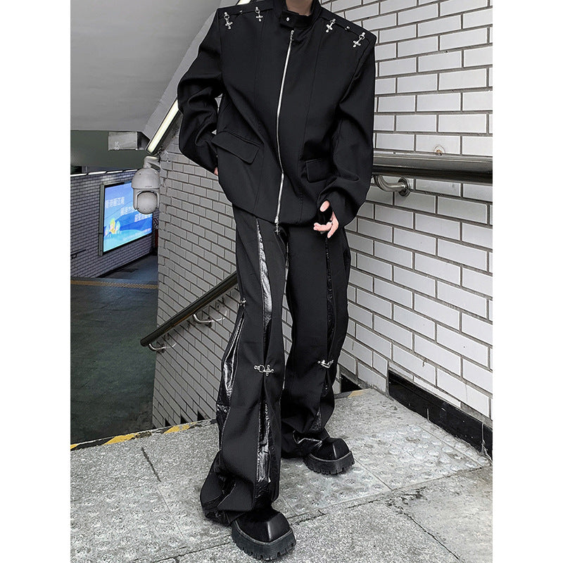 guy costumes New Style Metal Stitching Deconstruction Suit Pants Draping High-End Hip Hop Pants Men's High Street American Casual Straight Pants Men