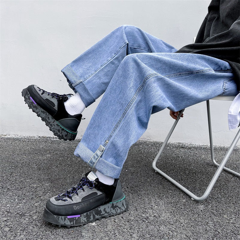 fall outfits men Spring and Summer Trendy Men's Jeans Loose Straight Casual Draping Wide-Leg Hong Kong Style Cropped Sports Long Pants