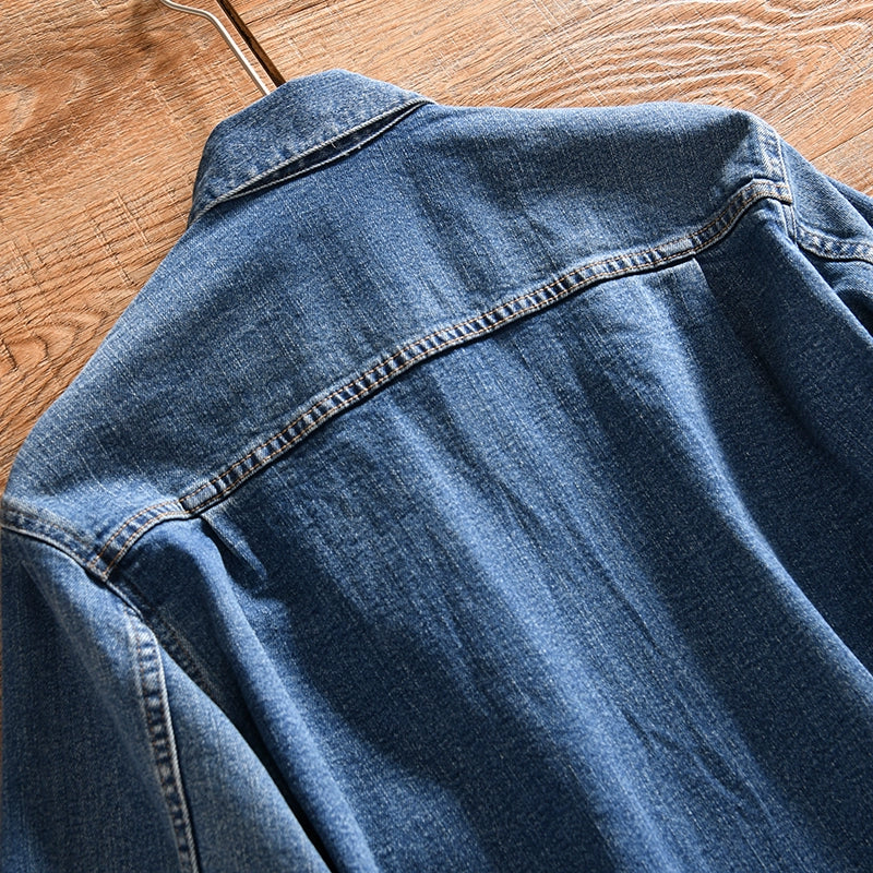 HEARUJOY  -  Amekaji High Quality Autumn and Winter Style Men's Denim Jacket Couple's Lapel Retro Washed Workwear Coat Trendy