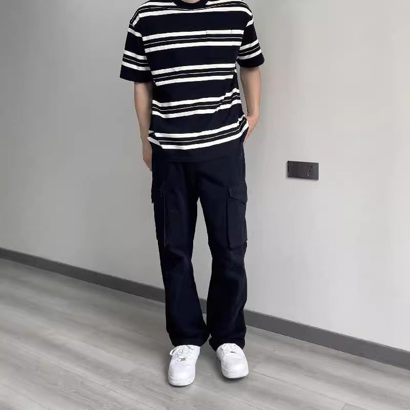 fall outfits men Overalls American Street Retro Button Design Men's Straight Loose Large Pocket Straight Vibe Trousers