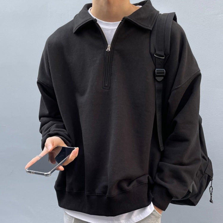 mens outfits New Long-Sleeved Sweater Men's Fashionable Ins Korean Style Fashionable Loose Lazy Style Coat Hong Kong Style Solid Color Top Clothes