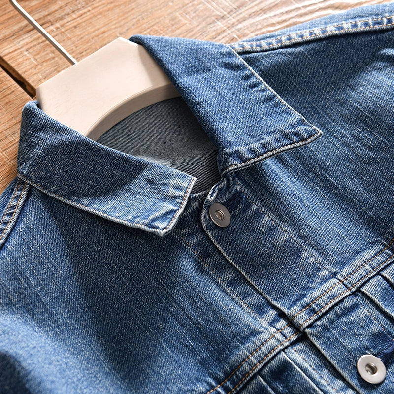 HEARUJOY  -  Amekaji High Quality Autumn and Winter Style Men's Denim Jacket Couple's Lapel Retro Washed Workwear Coat Trendy