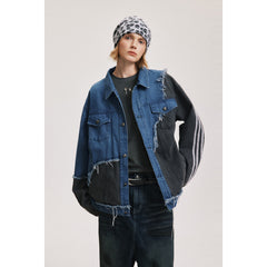 90s fashion men Fashionable Irregular Stitching Design Sense Workwear Denim Jacket Men's Spring and Autumn Loose Trendy Casual All-Matching Jacket