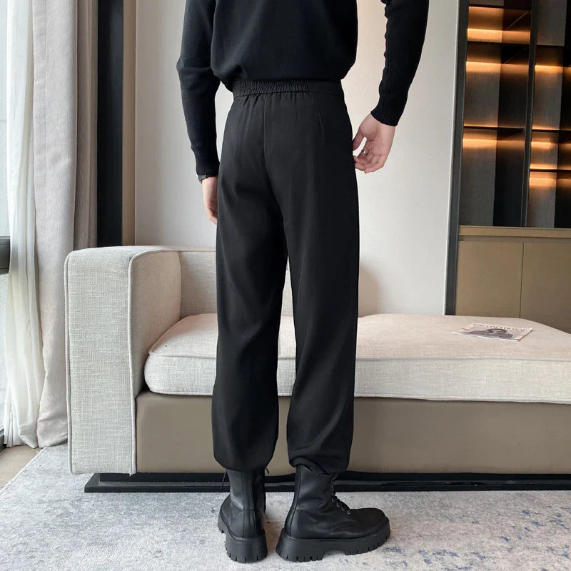 Hearujoy Autumn Mne's Casual Pants Solid Color Lace-up Design Casual Suit Trousers Fashion Men Balck Bottoms Simple 9C2397