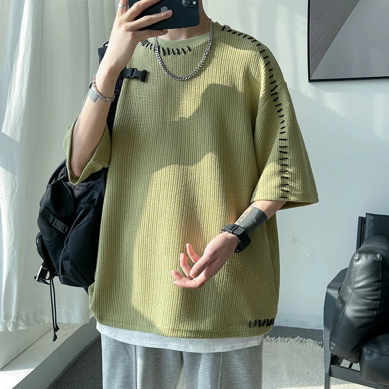 Hearujoy Men Summer Quality T Shirts 2024 New Neutral Oversize Tees Short Sleeve Tops Manual Suture Harajuku Casual Tshirt For Male