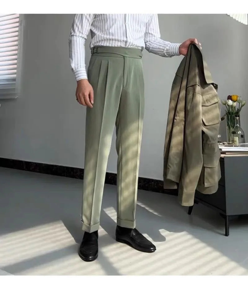 HEARUJOY  -  British Style Naples Pant For Men Vintage Gurkha High Waist Straight Suit Trousers Spring Autumn Fashion Business Casual Pants