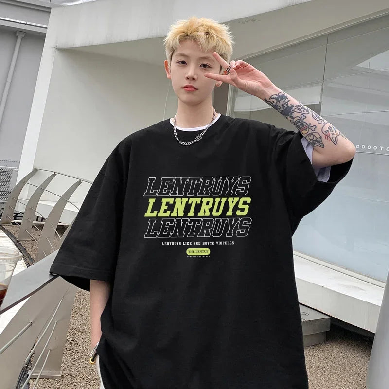 HEARUJOY  -  T Shirt Oversized Cotton For Men White 5XL Men's Letter Print T-shirts Male Casual Wear Summer Tee Shirts Unisex Big Size