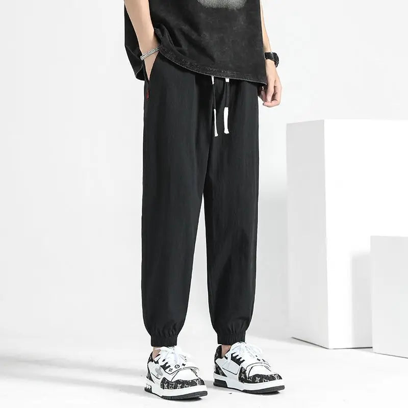 HEARUJOY  -  Men Trendy Simple Streetwear Y2K Pockets Thin Harem Pants Summer Casual Solid Loose Comfortable Breathable Sweatpants Pantalones