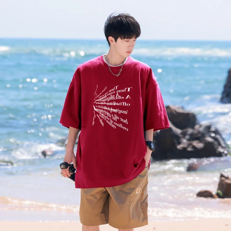 HEARUJOY  -  T Shirt Oversized Cotton For Men White 5XL Men's Letter Print T-shirts Men Casual Wear Summer Tee Shirts Big Size Clothing