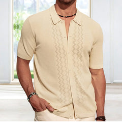 HEARUJOY  -  Summer New Men's Solid Color Short-Sleeved Cardigan Knitted Polo Shirt Retro Casual Fashion Trend Simple Slim Business Mens Tops