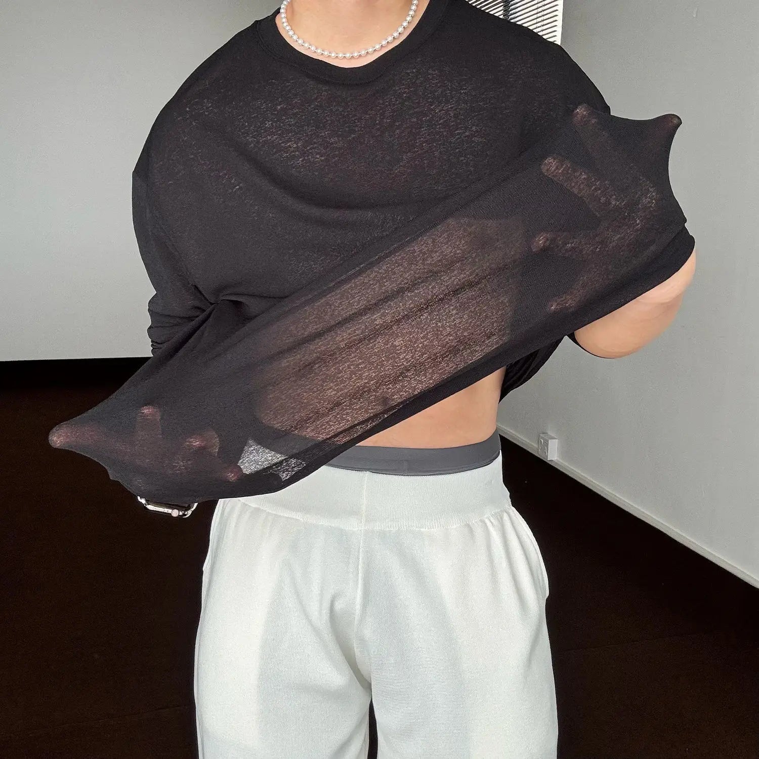 HEARUJOY  -  Thin Sunproof Pullover Long Sleeve Shirt Cool Mask Print T Shirt Men Loose Fit White Top