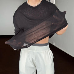 HEARUJOY  -  Thin Sunproof Pullover Long Sleeve Shirt Cool Mask Print T Shirt Men Loose Fit White Top