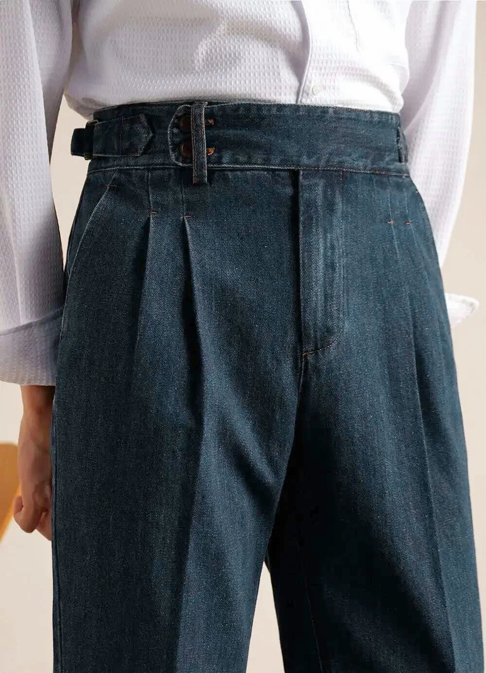HEARUJOY  -  Naples Loose Washed High Grade Business Pant Men Dress Trouser High Quality Cotton Blend Double Pleated Jeans Straight Leg Pant