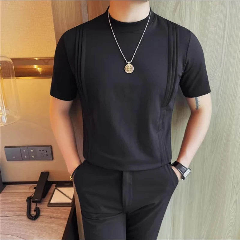HEARUJOY  -  69% Cotton Stretch Men's T-Shirt - Breathable Modern Fit with Vertical Seam Detail, Timeless Casual Top for Everyday Comfort