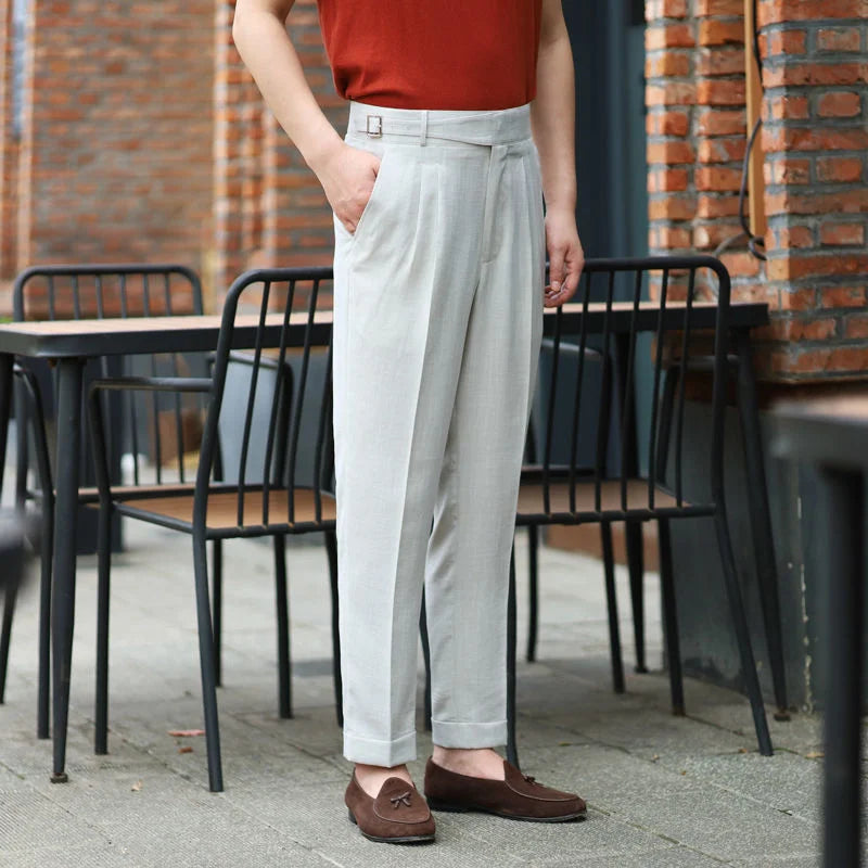 HEARUJOY  -  Vintage Gurkha Pants For Men Safari Style Adjustable Waist Buckle NaplesTrousers Fashion Casual Loose Ankle-Length Cotton Pants