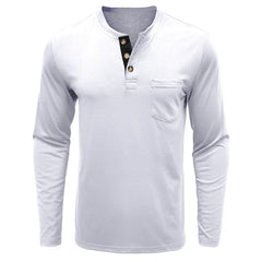 HEARUJOY  -  Spring New Fashion T Shirt Men Basic O Neck Button Long Sleeve T-Shirts Casual Solid Color Breathable Henley Top Tees