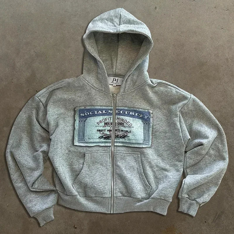 Hearujoy Y2K New Retro Hoodies Men Women Trendy Brand Printed Personalized Patterns Hip hop Hooded Cardigan Long Sleeves Sweatshirt Tops