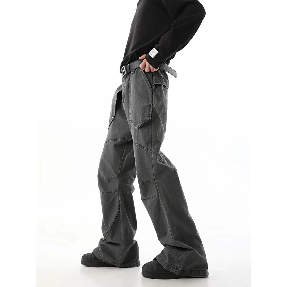 Hearujoy American High Street Fashion Sports Overalls Men Autumn Winter New Loose Wide-Leg Deconstructed Straight Pleated Casual Trousers