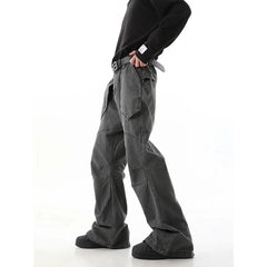 Hearujoy American High Street Fashion Sports Overalls Men Autumn Winter New Loose Wide-Leg Deconstructed Straight Pleated Casual Trousers