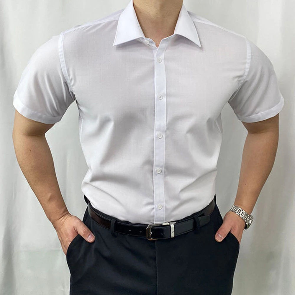 HEARUJOY  -  Men's Solid Color Short-Sleeved Shirt American Retro Fashion Trend Casual Simple Loose Breathable 2025 Summer New Men's Tops