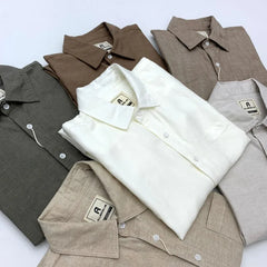 HEARUJOY  -  Summer Men's Cotton Linen Shirts With Chest Pocket Sold Color Harajuku Blend Simple Long Sleeved Loose Oversized Casual Shirt