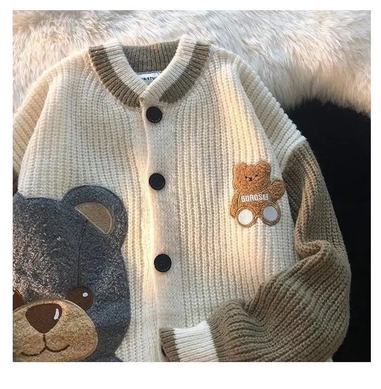 HEARUJOY  -  Bear Cardigan Sweater Men Women Design Knitted Sweater Lazy Couple Jacket Trendy