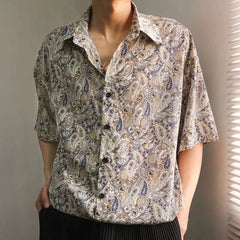 HEARUJOY  -  Mens Shirt Cashew Flower Print Shirt Summer Fashion Daily Versatile Outdoor Vacation Short-Sleeved Top Men'S Clothing 2025 New