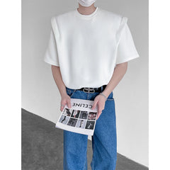 HEARUJOY  -  Summer Shoulder Pad T Shirt Men Fashion Black White Short Sleeved T-shirt Men Streetwear Korean Loose Casual T Shirt Mens Top