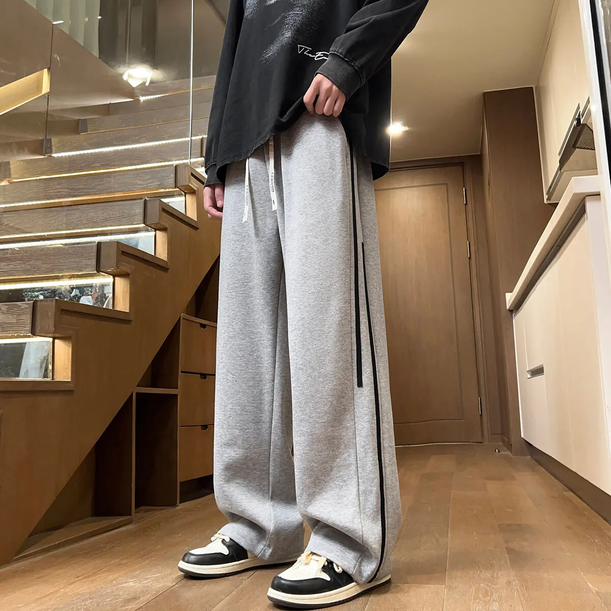 HEARUJOY  -  Harajuku Style Korean Men Wide Leg Pants 2025 New Printed Men Joggers Sweatpants Overalls Men Printed Streetwear Harem Pants