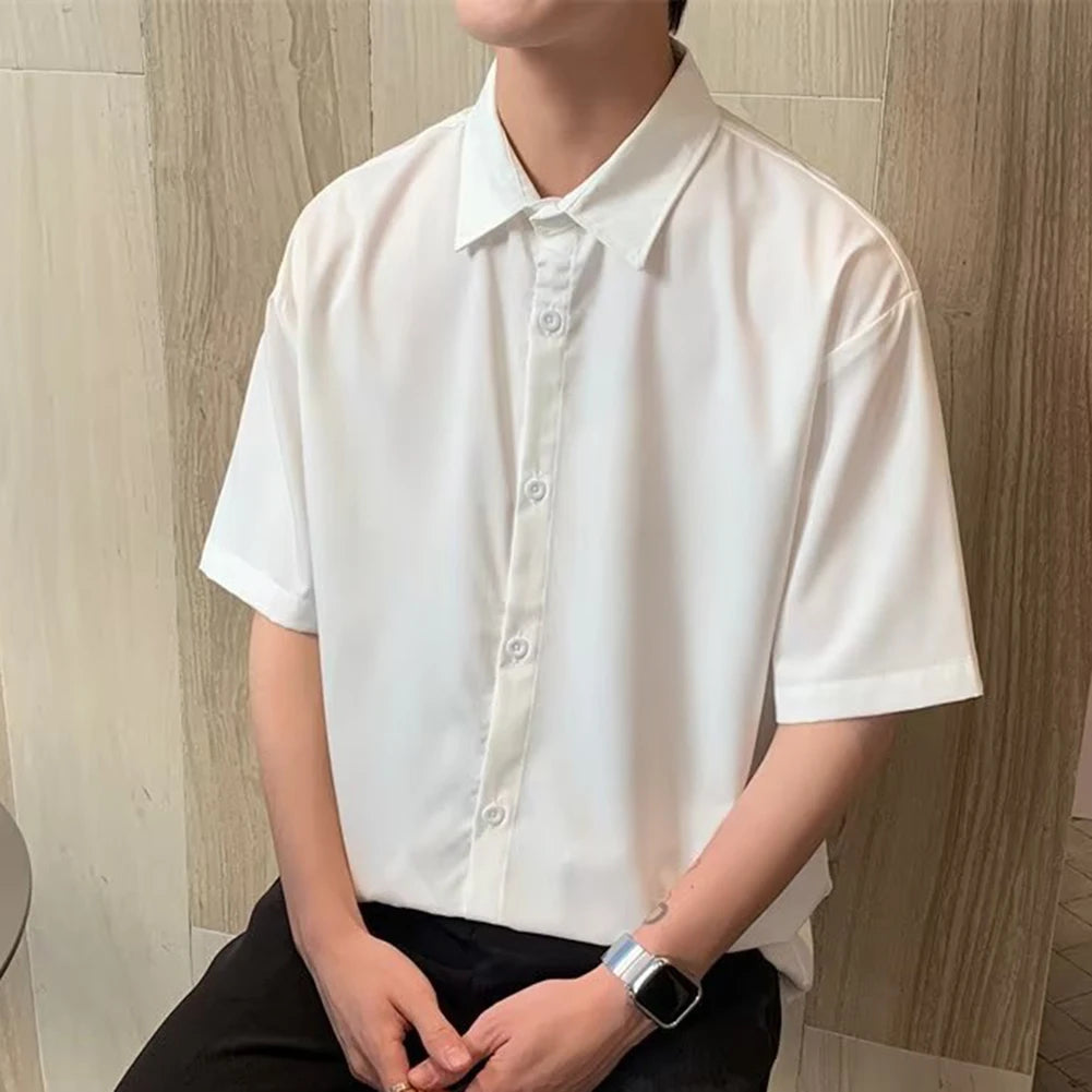 HEARUJOY  -  Draped Fashion Top L M Mens Short Sleeve Shirt Suitable For Vacation Brand New Condition Lapel Neckline Vacation Attire
