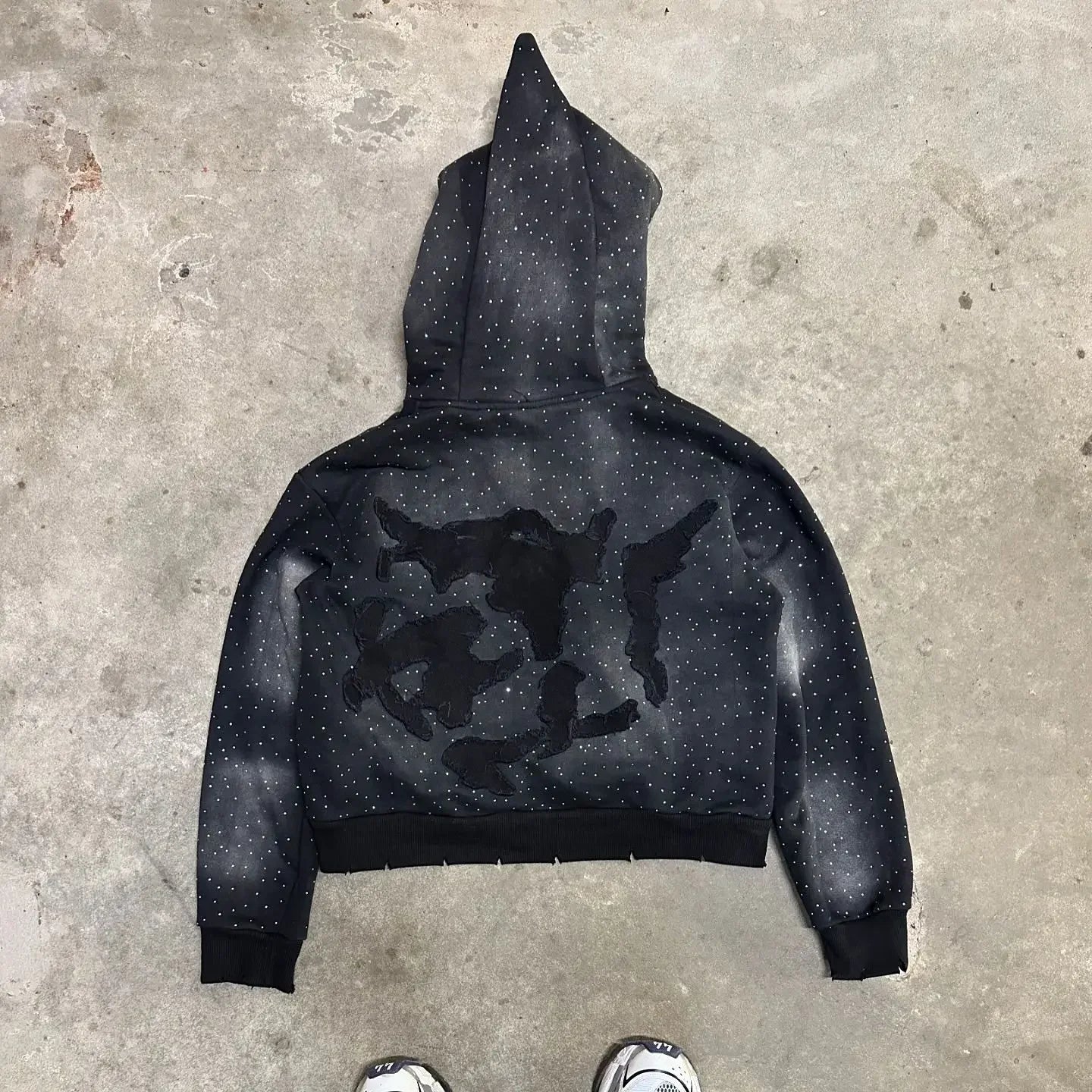 Hearujoy Y2K New Flash Diamond Hoodie American Retro Letter Embroidered Oversized Sweatshirt Men’s Hip Hop Gothic Punk Loose Sports Shirt