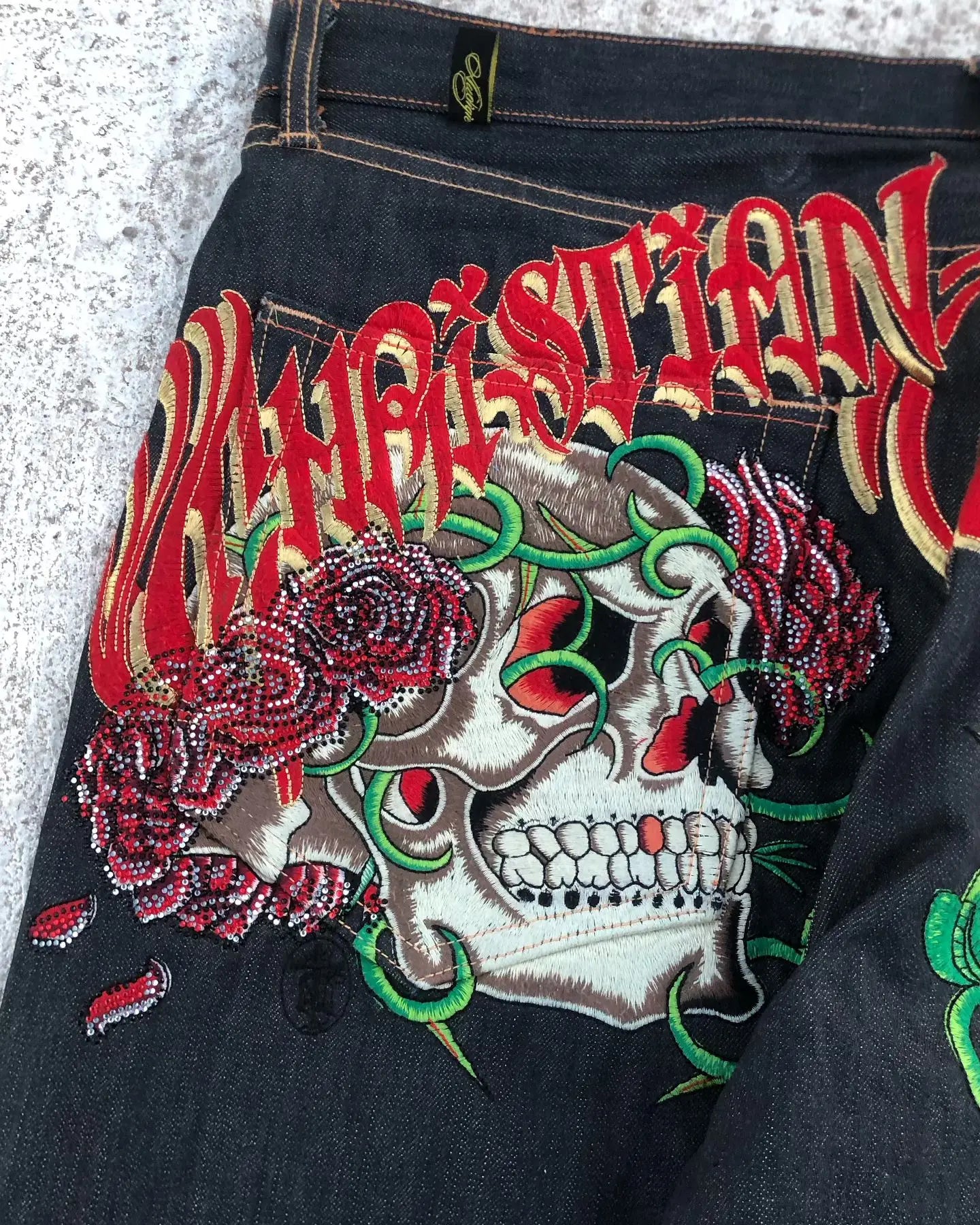 Hearujoy Goth Hip Hop Oversized Skull Embroidery Pattern Y2k Baggy Jeans New Men and Women Straight Black Jeans Retro Casual Denim Pants