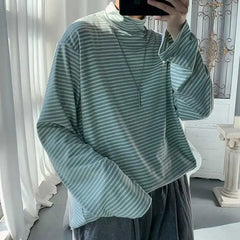 HEARUJOY  -  Turtleneck High Collar T Shirt For Man Striped Top Bulk With Wholesale Men's Clothing Long Sleeve Quotes Full Xl F Pullover