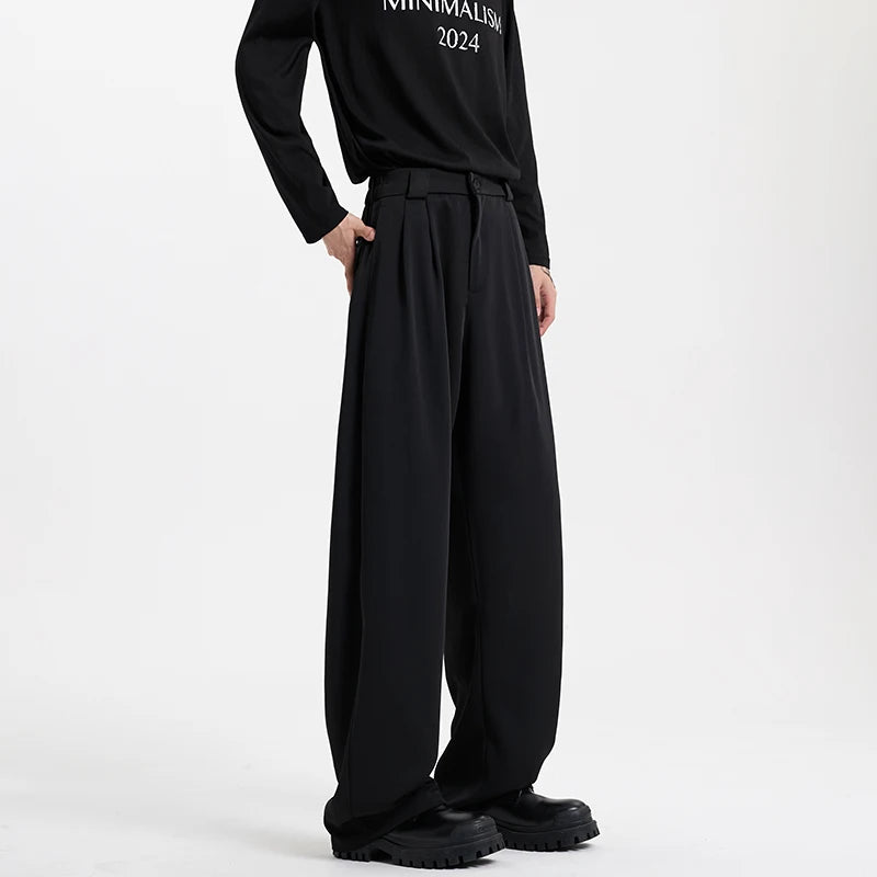 HEARUJOY  -  Grey Suit Pants Men Fashion Society Mens Black Dress Pants Korean Loose Casual Wide Leg Pants Mens Office Formal Trousers M-3XL
