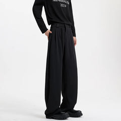 HEARUJOY  -  Grey Suit Pants Men Fashion Society Mens Black Dress Pants Korean Loose Casual Wide Leg Pants Mens Office Formal Trousers M-3XL