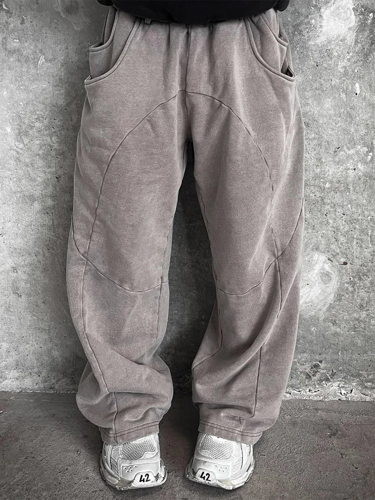 HEARUJOY  -  Outdoor Casual Men's Loose Sweatpants 2025 Autumn Y2K Style Double Waist Drawstring Straight Pants For Men Hip Hop Baggy Pants