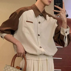 HEARUJOY  -  Men Shirt Color Matching Casual Shirts Spring Streetwear Fashion Trend Valentines Long-Sleeve Tops Old Money Men'S Wear 2025 New
