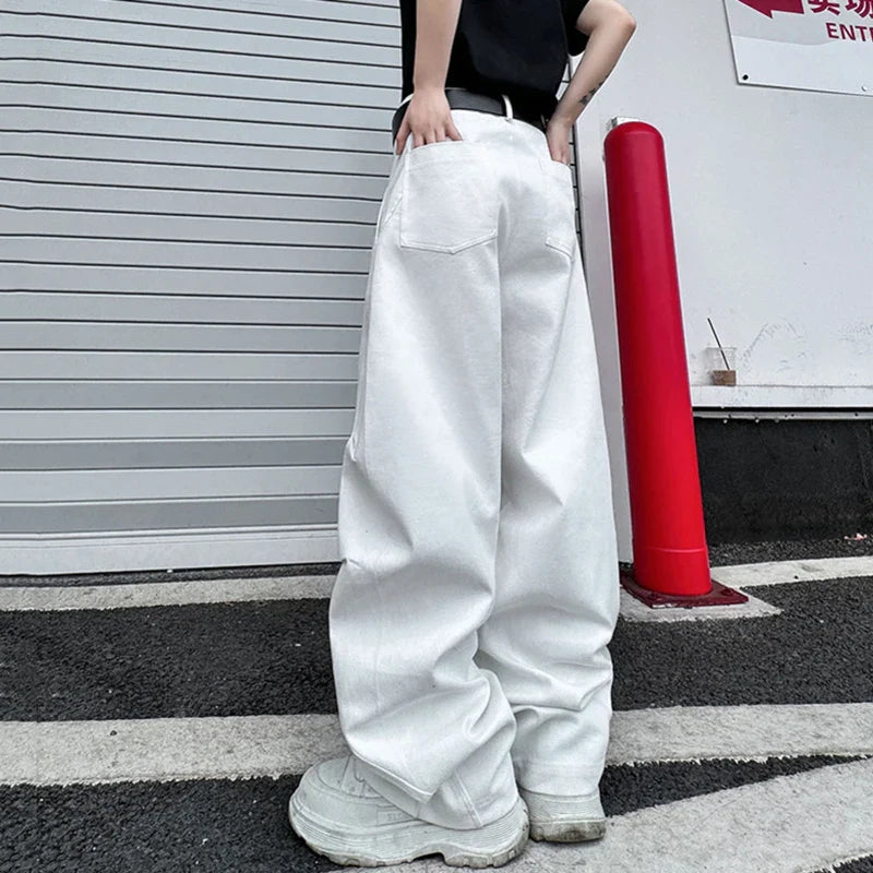 Hearujoy American Style Men's Casual Pants Arcuate Folded Straight Wide Leg Solid Color Loose Male Trousers Autumn 9C7001