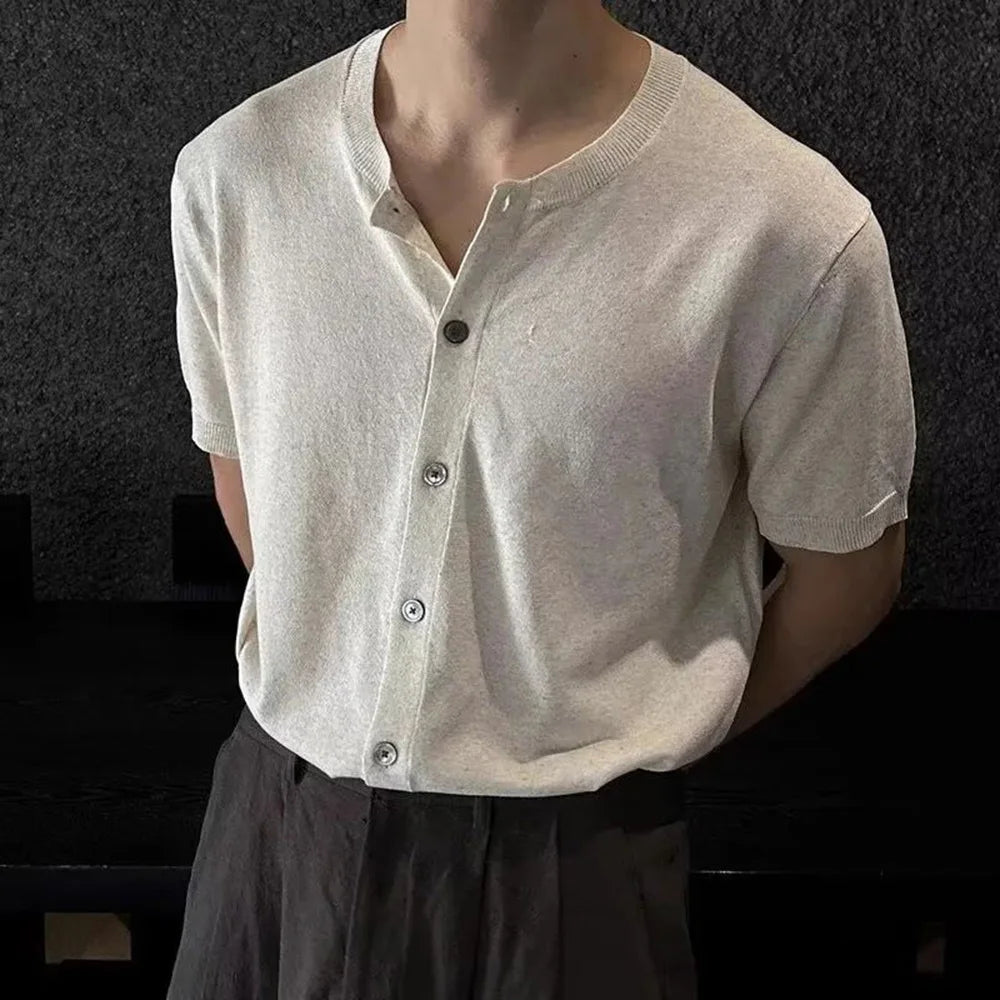 HEARUJOY  -  Mens Shirt Knitted Casual Shirt Summer Daily Solid Color Simple Versatile Soft Comfortable Short-Sleeve Top Men'S Clothing