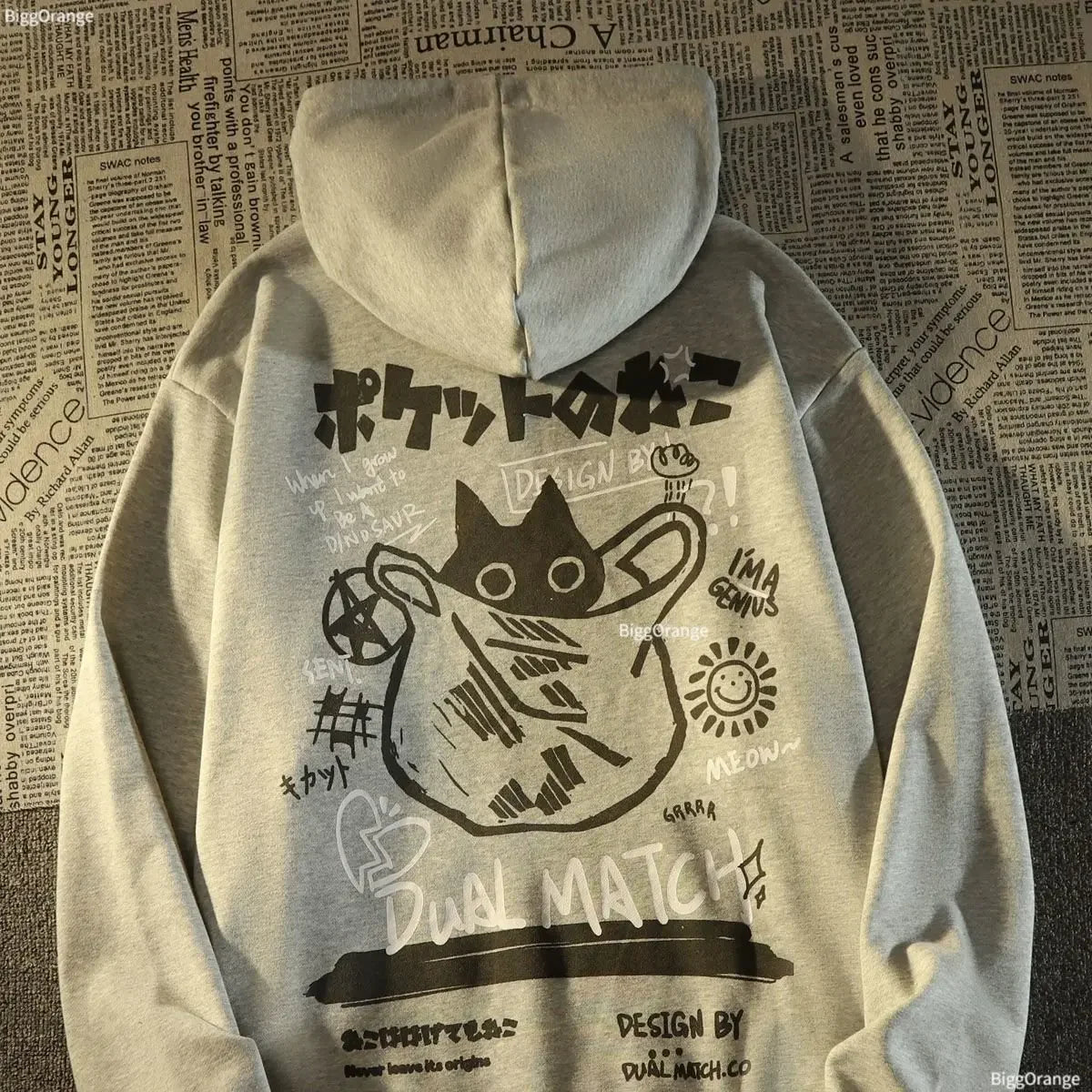 Hearujoy Retro Cat hoodie Streetwear Women Loose Japanese Oversize Silver Fox Velvet Coat Y2k Sweatshirts Casual Kawaii clothes