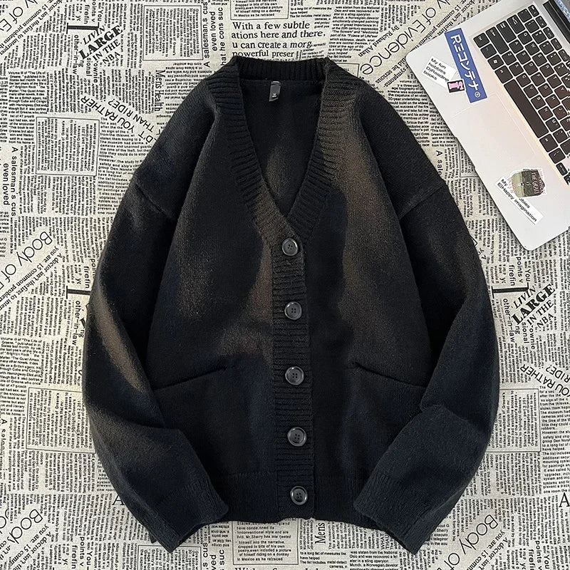 HEARUJOY  -  Autumn Winter New Korean Fashion Trend Versatile Casual Cardigan V-neck Sweater Men's Jacquard Comfortable Breathable Jacket