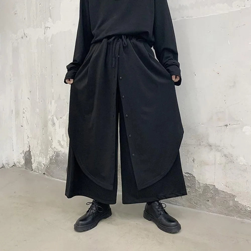 HEARUJOY  -  Men Culottes Y2k Double-Layer Breasted Design Harem Casual Pants Streetwear Trend Outdoor Wide-Leg Pants Men'S Clothing