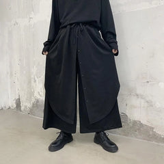 HEARUJOY  -  Men Culottes Y2k Double-Layer Breasted Design Harem Casual Pants Streetwear Trend Outdoor Wide-Leg Pants Men'S Clothing
