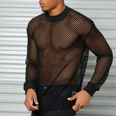 Hearujoy Mens Sexy Fishnet See Through T-Shirt Long Sleeve Transparent Tshirt Homme Punk Gothic Nightclub Prom T Shirt For Men Camisetas