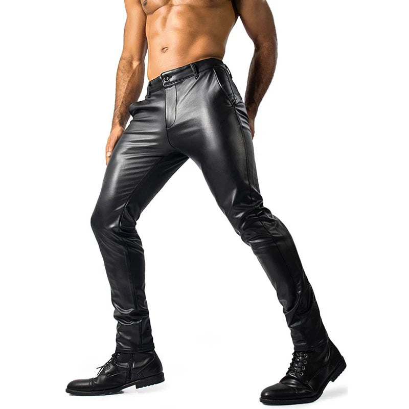 HEARUJOY  -  Nightclub Men's Stretch Skinny PU Leater Patns Vintage Slim Fit Straight Trousers For Men Spring Autumn Fashionable PU Trousers