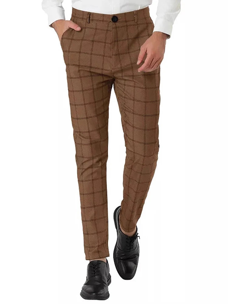 HEARUJOY  -  Outdoor Casual Suit Trousers Mens 2025 Autumn Daily Leisure Straight Pants For Men Stylish Plaid Striped Printing Trousers