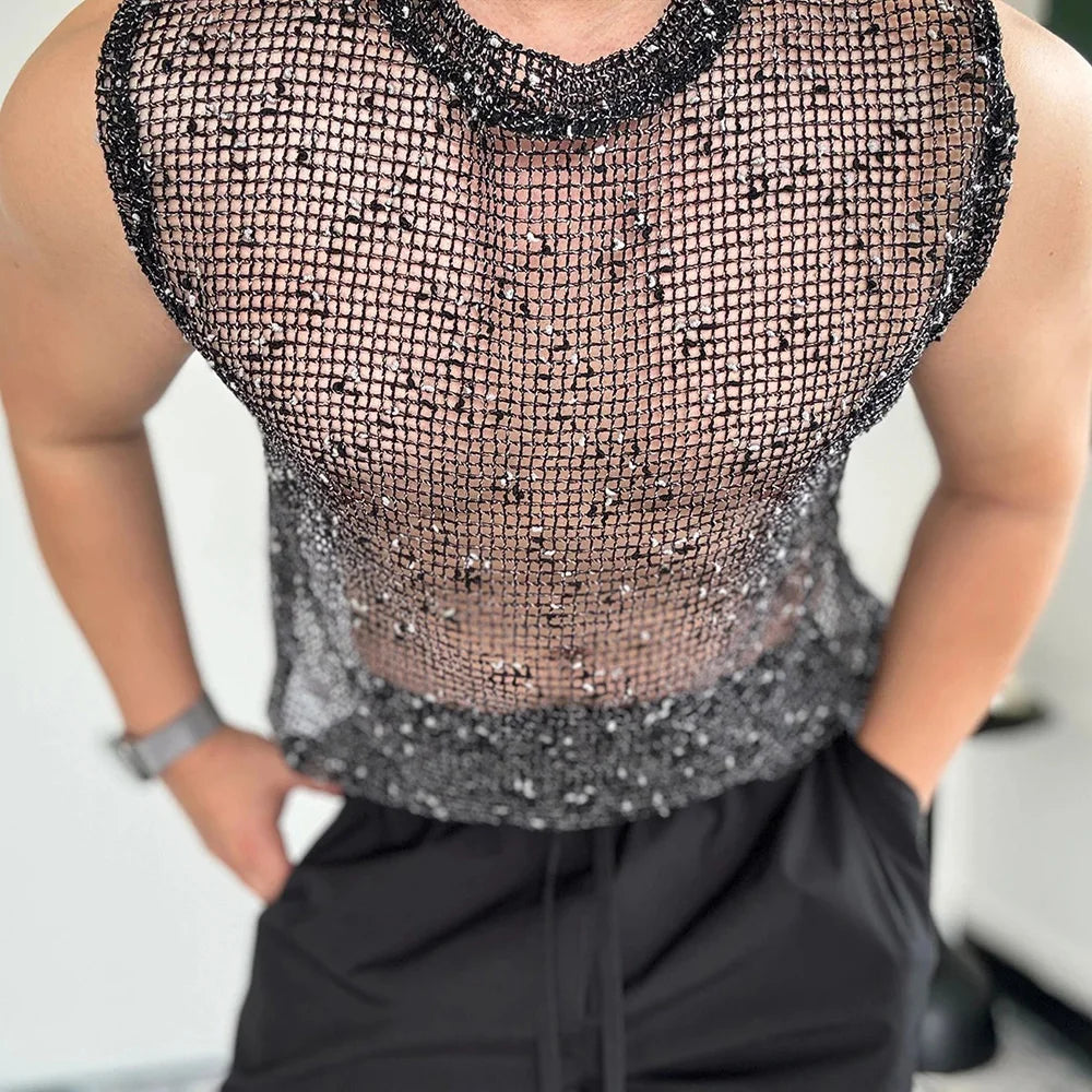 HEARUJOY  -  Mens Vest Knot Hollow Personality Sexy Body Shaping Tank Top Spring Summer Streetwear Niche Sleeveless Top Men'S Clothing 2025